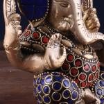 Small Pure Brass Lord Ganesha Idol with Stonework - 5" Height